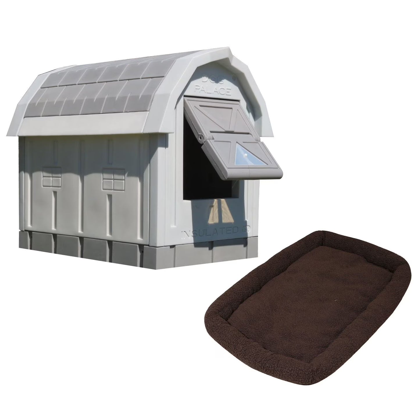 Grey Insulated Dog Palace & Bed Combo