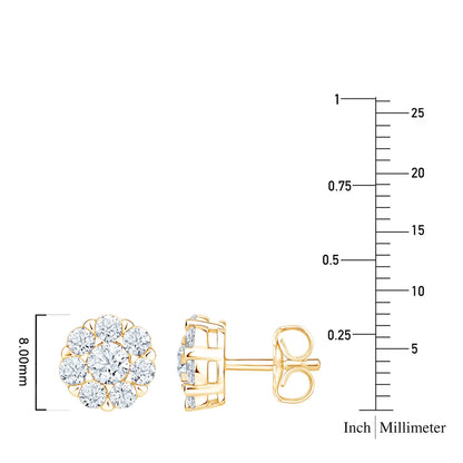 Lab Created Diamond Flower Earrings in 14K Gold, 1.00 C.T.T.W.