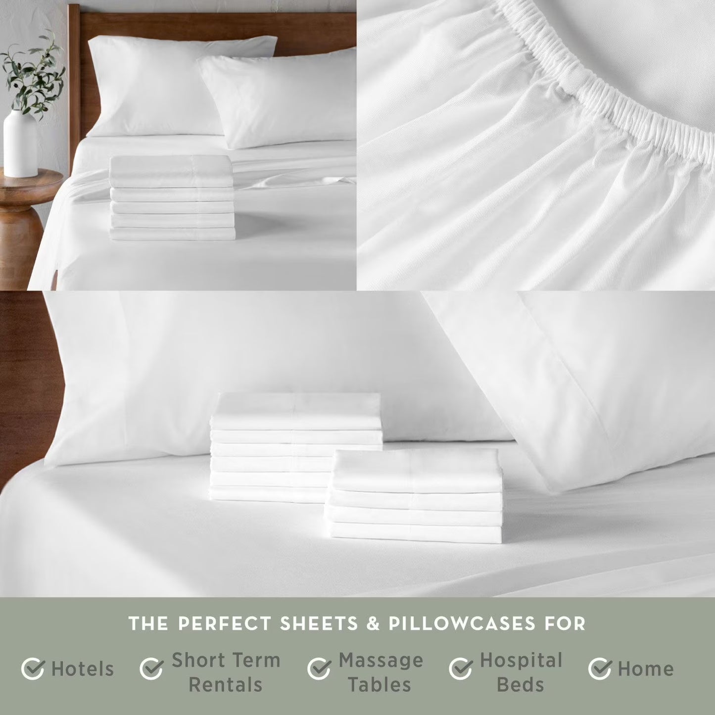 Hospitality Bulk Fitted Bed Sheets, 6-Pack, White