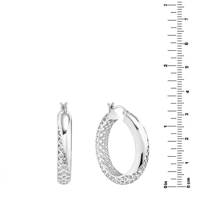 Hoop Earring and Bangle Bracelet Set in Sterling Silver