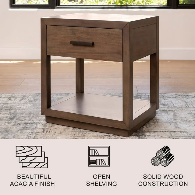 Marlow Solid Wood 1-Drawer End Table, Natural