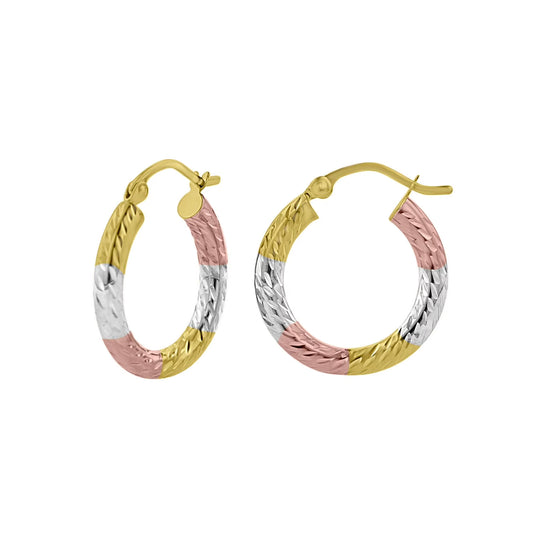Diamond Cut Hoop Earrings in 14K Tri-Gold