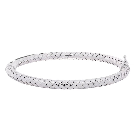 Italian Diamond Cut Hinged Snake Bangle in Sterling Silver