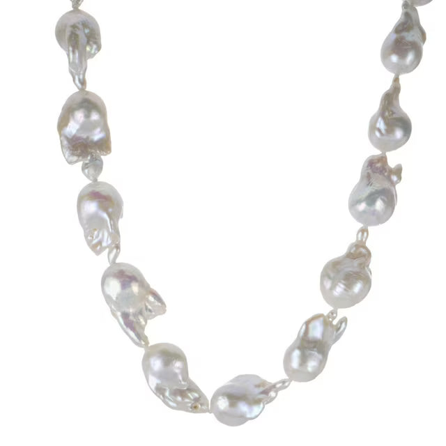18" 12-15mm White Nucleated Baroque Cultured Freshwater Pearl Necklace