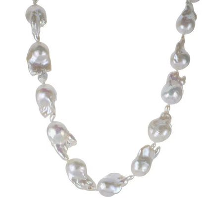 18" 12-15mm White Nucleated Baroque Cultured Freshwater Pearl Necklace