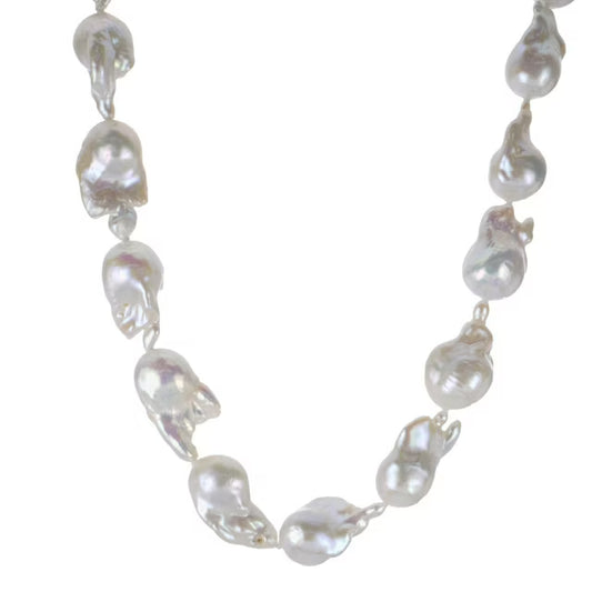 18" 12-15mm White Nucleated Baroque Cultured Freshwater Pearl Necklace