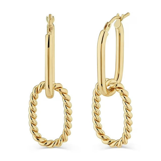 Polished and Twist Double Hoop Earrings in 14K Gold