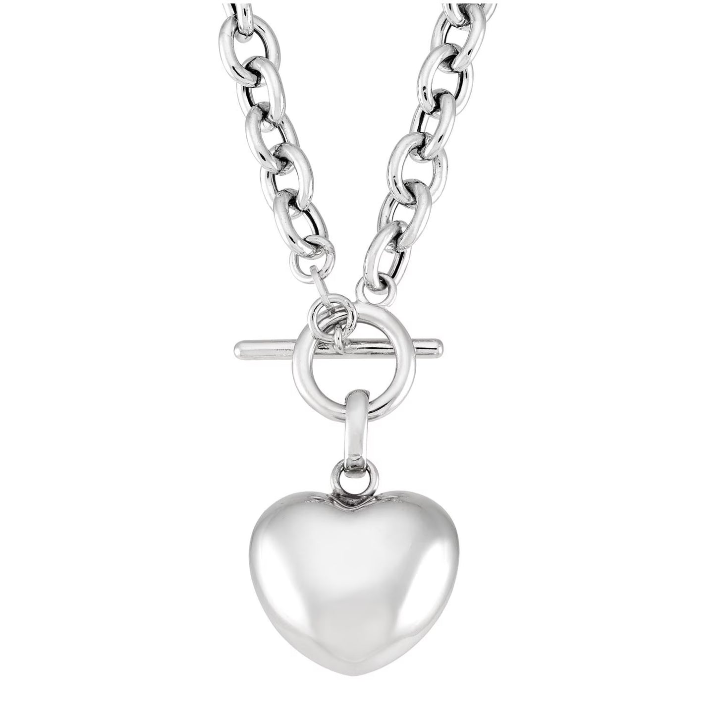 Puffy Heart Toggle Pendant Necklace in Sterling Silver
