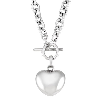 Puffy Heart Toggle Pendant Necklace in Sterling Silver