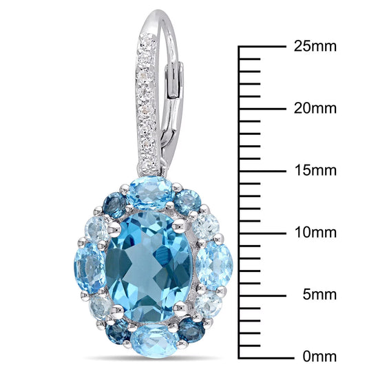 Blue and White Topaz Dangle Earrings in Sterling Silver
