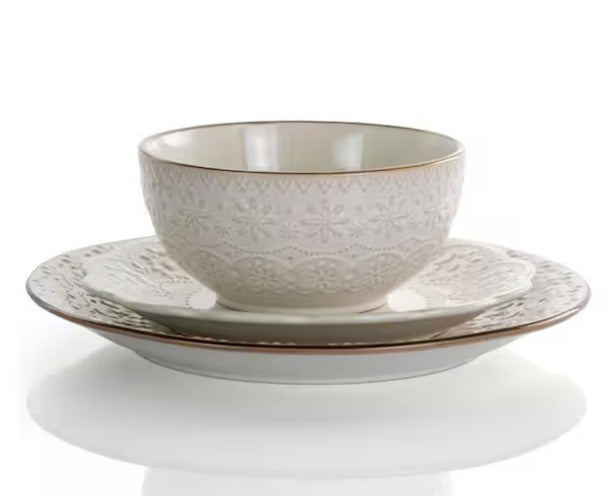 16-Piece Contessa Embossed Ivory Stoneware Dinnerware Set