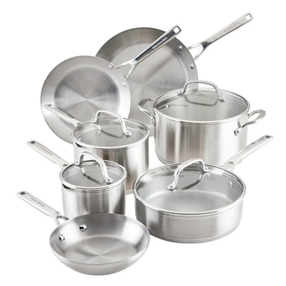 3 Ply Base Stainless Steel 11 Piece Cookware Set, Brushed Stainless Steel