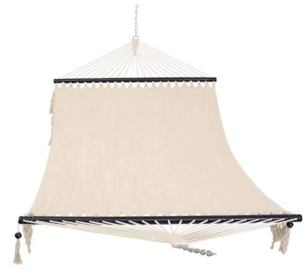 2-Person Woven Hammock with Wooden Spreader Bars