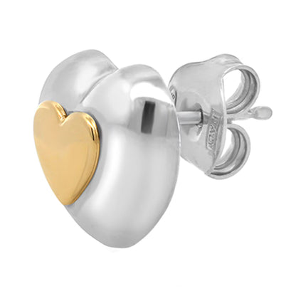 High Polish Puffy Heart Earrings in Sterling Silver & 14K Gold