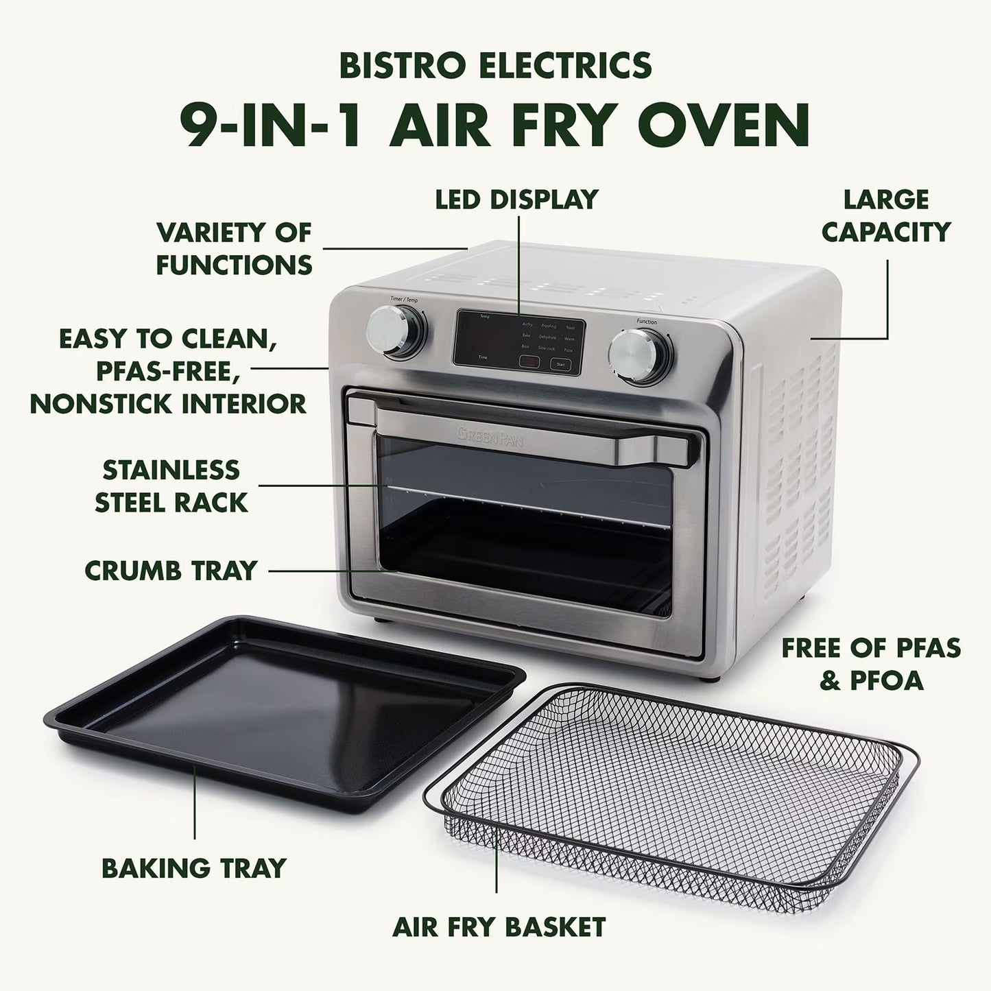 Bistro Stainless Steel 9-in-1 Air Fry Oven