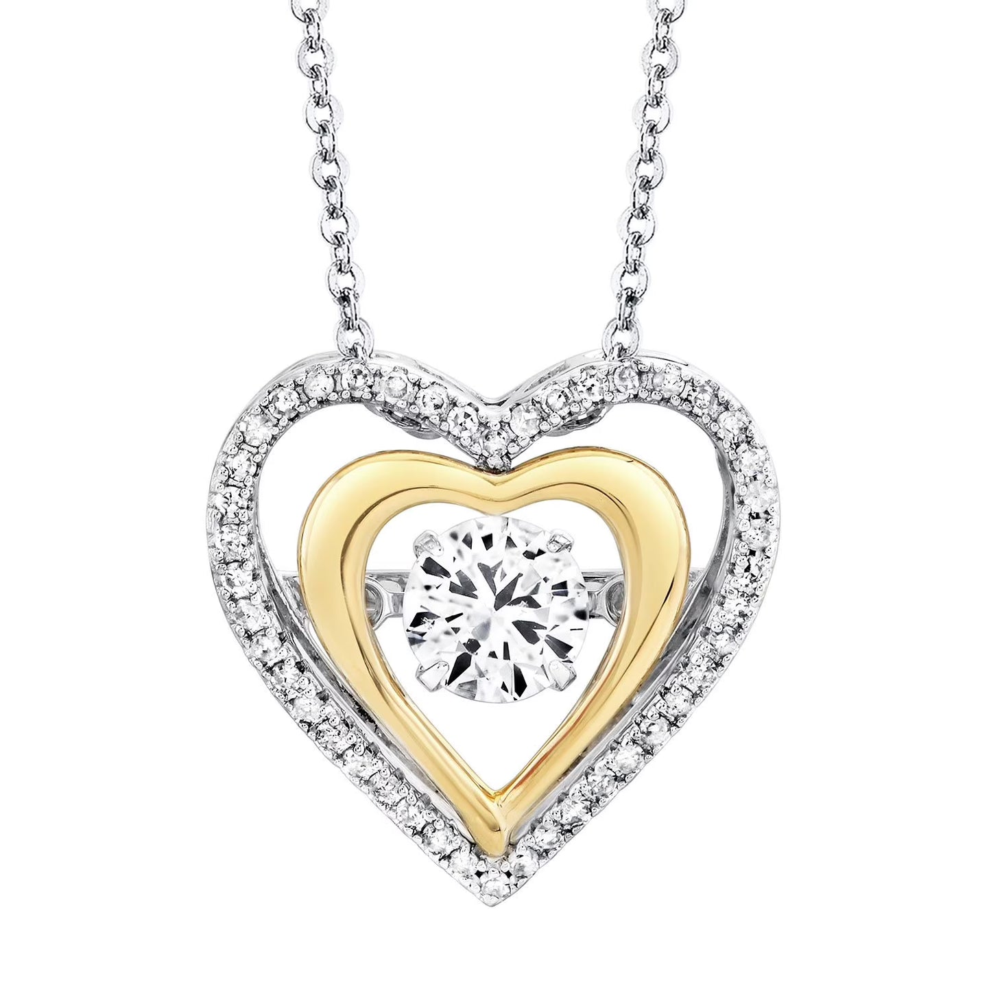 White Sapphire & Diamond Heart Dancing Pendant Necklace