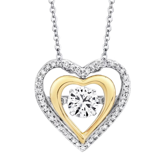 White Sapphire & Diamond Heart Dancing Pendant Necklace
