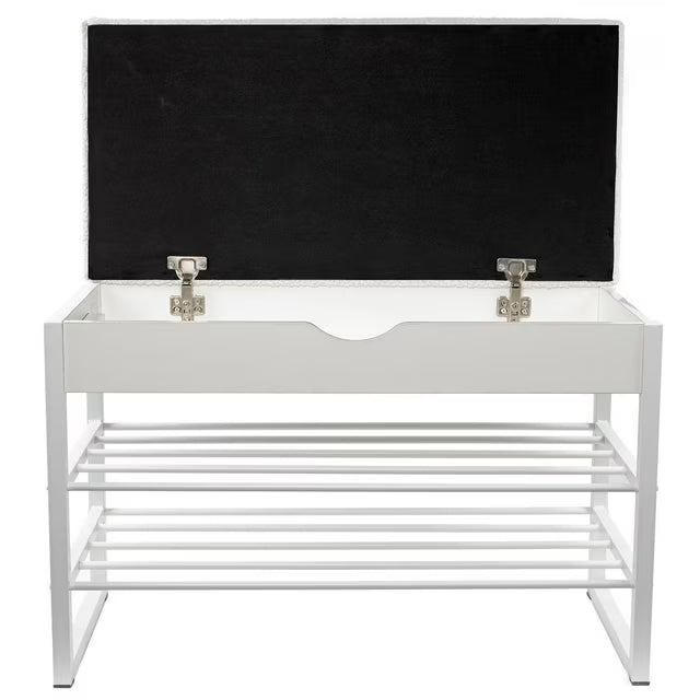 Home Upholstered Storage Bench with Charging Station, White