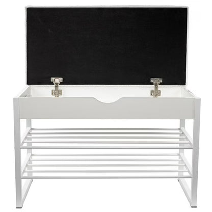 Home Upholstered Storage Bench with Charging Station, White