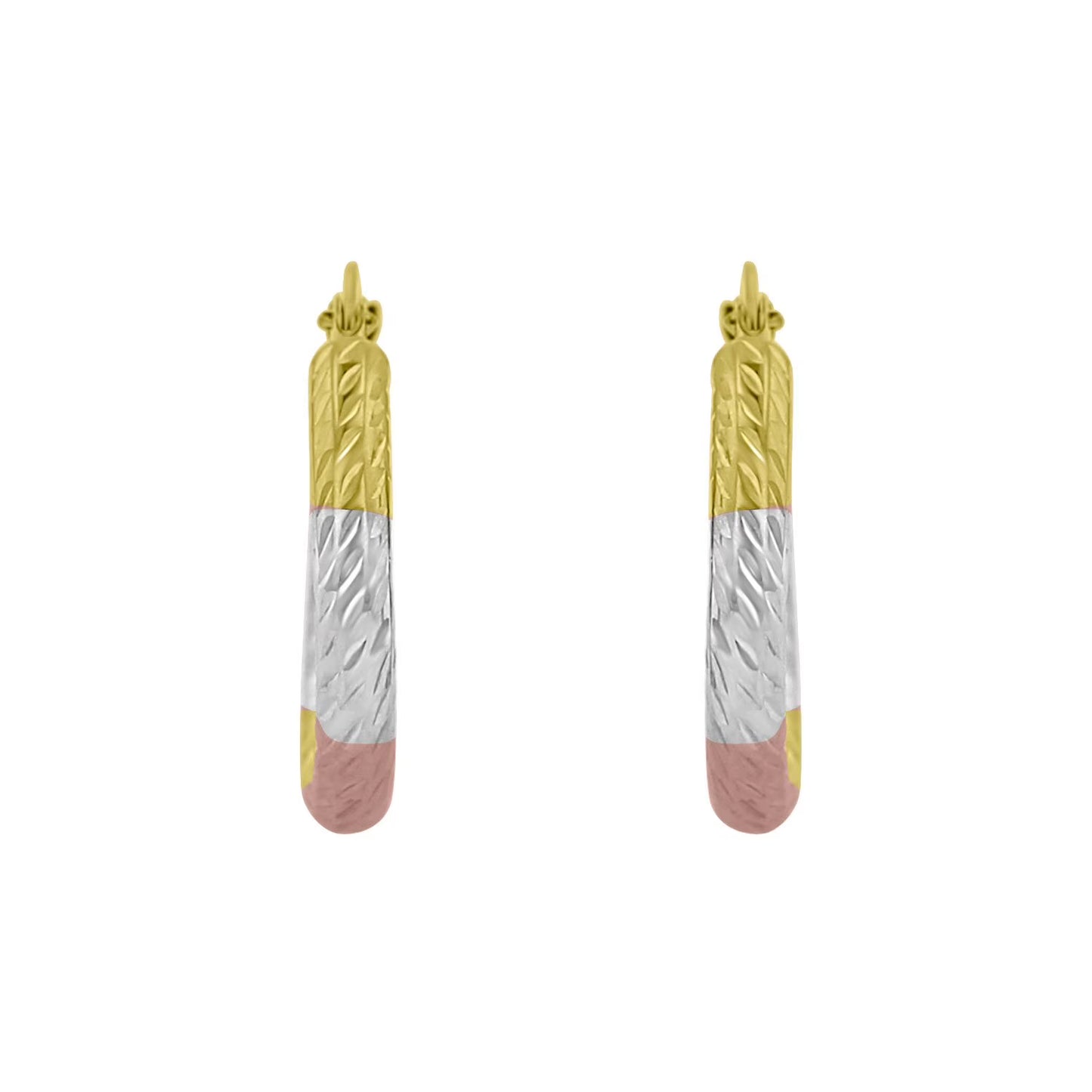 Diamond Cut Hoop Earrings in 14K Tri-Gold