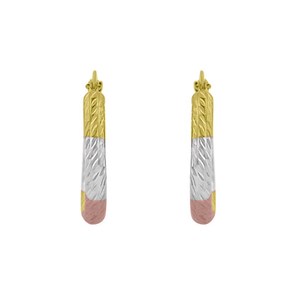 Diamond Cut Hoop Earrings in 14K Tri-Gold