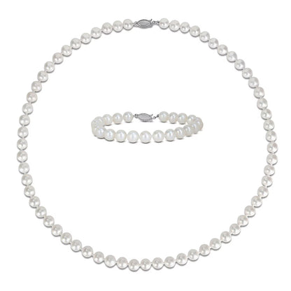 Freshwater Cultured Pearl Necklace and Bracelet Set in Sterling Silver