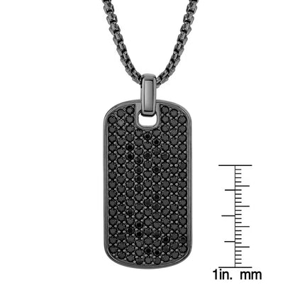 Men's Black Spinel Dog Tag Pendant Chain Necklace in Sterling Silver