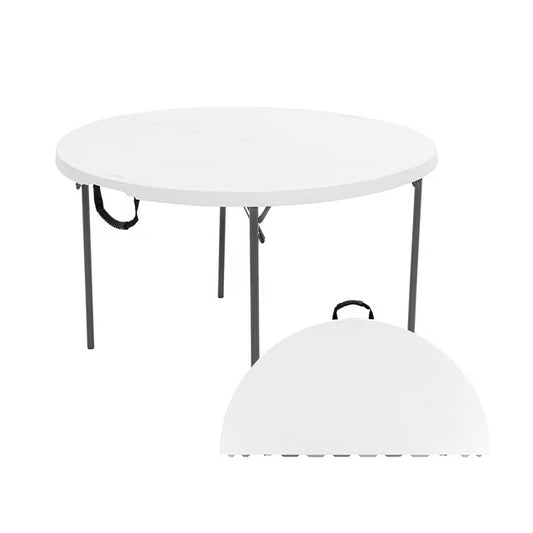 48" Fold-in-Half Round Commercial Grade Table, White Granite