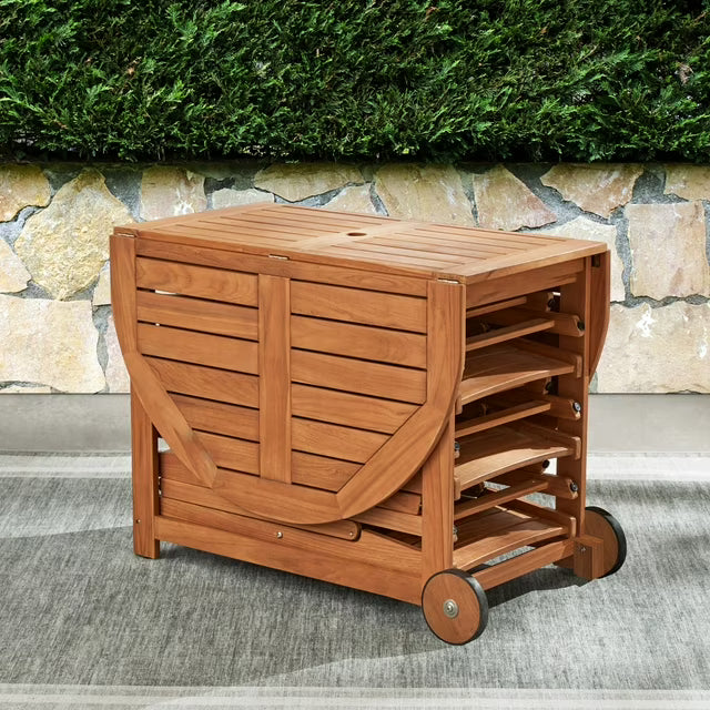 FSC Teak Folding Dining Set with Sunbrella Fabric, 7pc