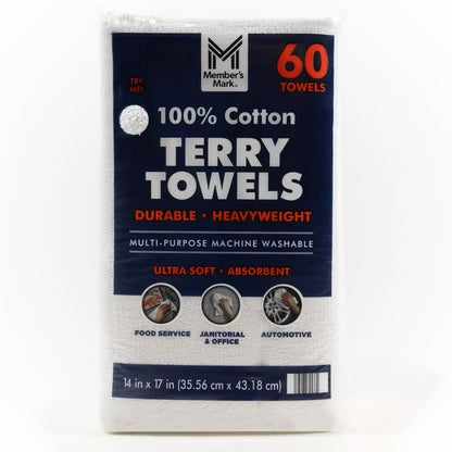 100% Cotton Terry Towels, 14" x 17", 60 ct.