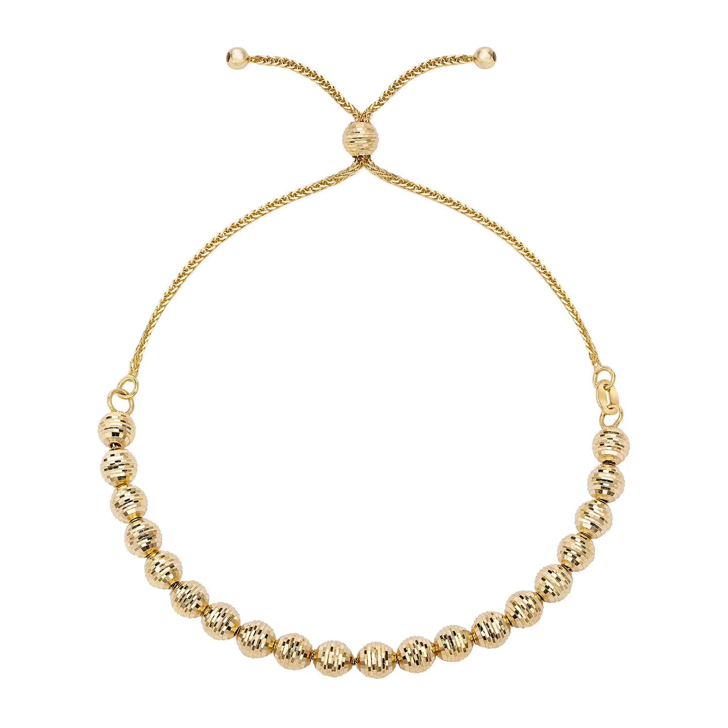 Diamond Cut Bead Bolo Bracelet in 14K Gold