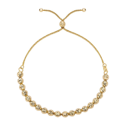 Diamond Cut Bead Bolo Bracelet in 14K Gold