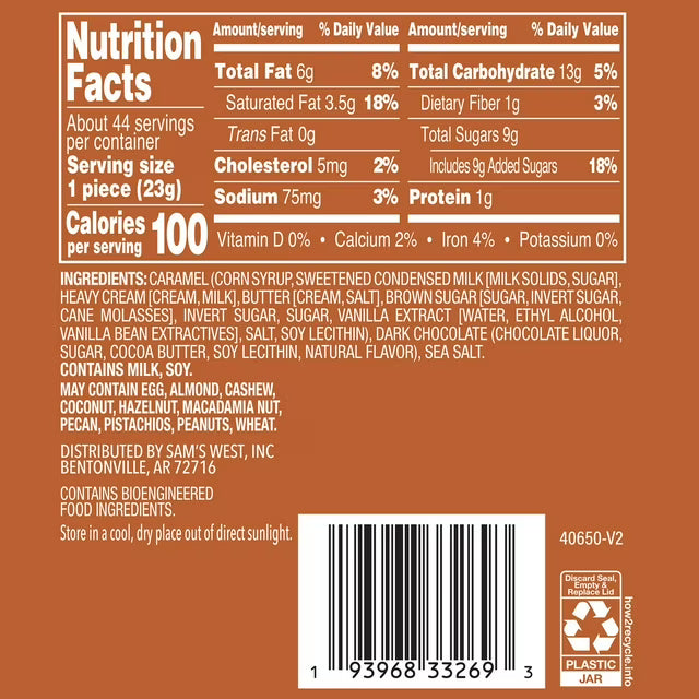 Dark Chocolate Soft Sea Salt Caramels, 36 oz.