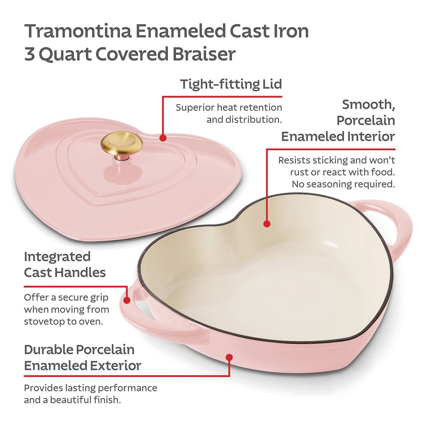 Tramontina 3-Quart Heart Shape Enameled Cast Iron Dutch Oven