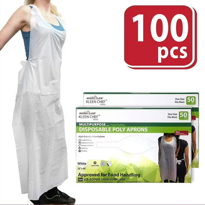 Disposable Waterproof Poly Aprons, White 100 ct.