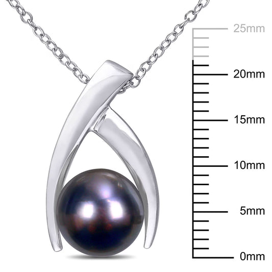 9.5-10 mm Black Round Tahitian Pearl Drop Pendant