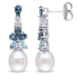 8.5-9 MM Freshwater Cultured Pearl Blue and White Topaz Drop Earrings