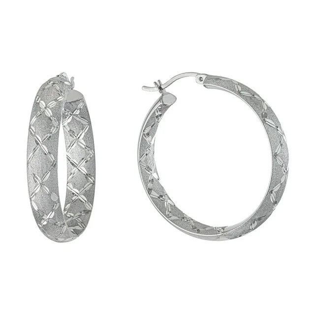 Hoop Earring and Bangle Bracelet Set in Sterling Silver