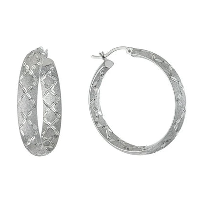 Hoop Earring and Bangle Bracelet Set in Sterling Silver