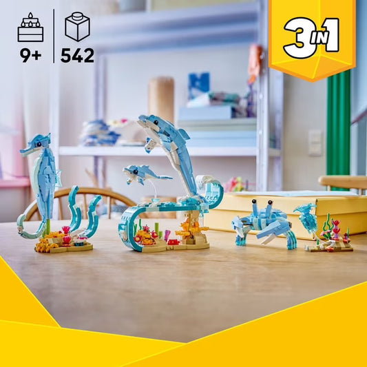 LEGO Creator 3 in 1 Sea Animals: Beautiful Dolphins Building Set, 542 pc.