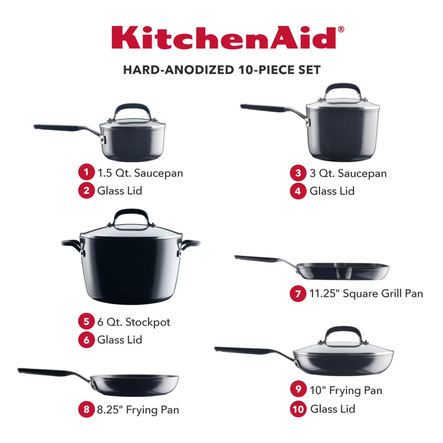 10-Piece Hard Anodized Nonstick Cookware Pots