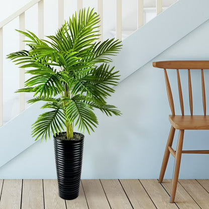 Faux 48" Palm in Black Ribbed Metal Planter