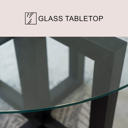 Sylvie Glass Top Dining Table with Wood Base