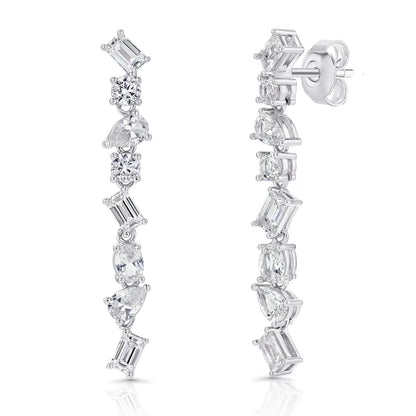 Lab White Sapphire Mixed Cut Dangle Earrings in Sterling Silver