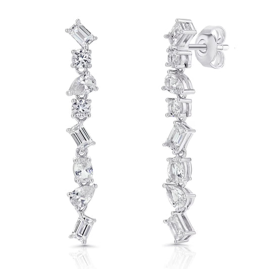 Lab White Sapphire Mixed Cut Dangle Earrings in Sterling Silver