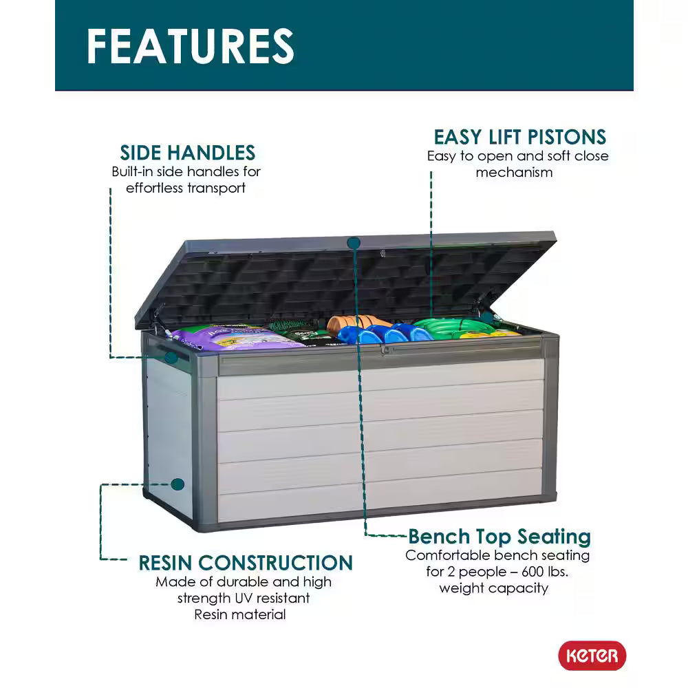 150 Gal. Resin Large Durable Grey Deck Box