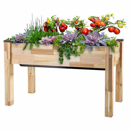 Self-Watering Elevated Cedar Planter with Greenhouse and Bug Cover