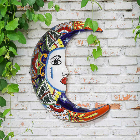Talavera Style La Luna Ceramic Wall Art