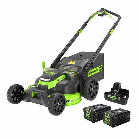 Greenworks 80V 25" Self-propelled Mower with Two 2.5 Ah Batteries and 8A Dual Port Rapid Charger