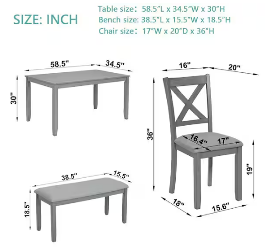 6-Piece Gray Kitchen Dining Table Set